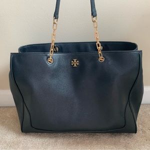 Black Tory Burch Tote Bag with Gold Chain Straps
